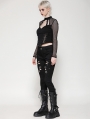 Black Punk Dark Gothic Hollow Out Studded Top for Women