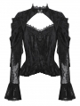 Black Gothic Retro Rose Embossed Velvet Fringe Lace Top for Women