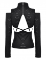 Black Gothic Punk Back Cutout Pentagram Distressed Top for Women