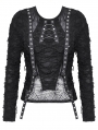 Black Gothic Punk Metal Distressed Spider Web Mesh Top for Women