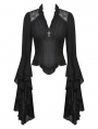 Black Gothic Elegant Long Trumpet Sleeves Shirt for Women