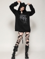 Black Gothic Printed Loose Bat Ear Tail Pullover Hoodie for Women