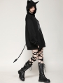 Black Gothic Printed Loose Bat Ear Tail Pullover Hoodie for Women