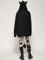 Black Gothic Printed Loose Bat Ear Tail Pullover Hoodie for Women