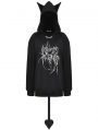 Black Gothic Printed Loose Bat Ear Tail Pullover Hoodie for Women