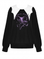 Black and White Gothic Bat-Neck Printed Loose Sweatshirt for Women