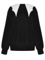 Black and White Gothic Bat-Neck Printed Loose Sweatshirt for Women