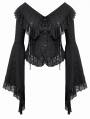 Black Gothic Oversized Ruffled Collar Tie Lace Trim Shirt for Women