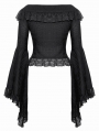 Black Gothic Oversized Ruffled Collar Tie Lace Trim Shirt for Women