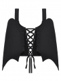 Black Dark Gothic Lace Up Back Batwing Vest Top for Women