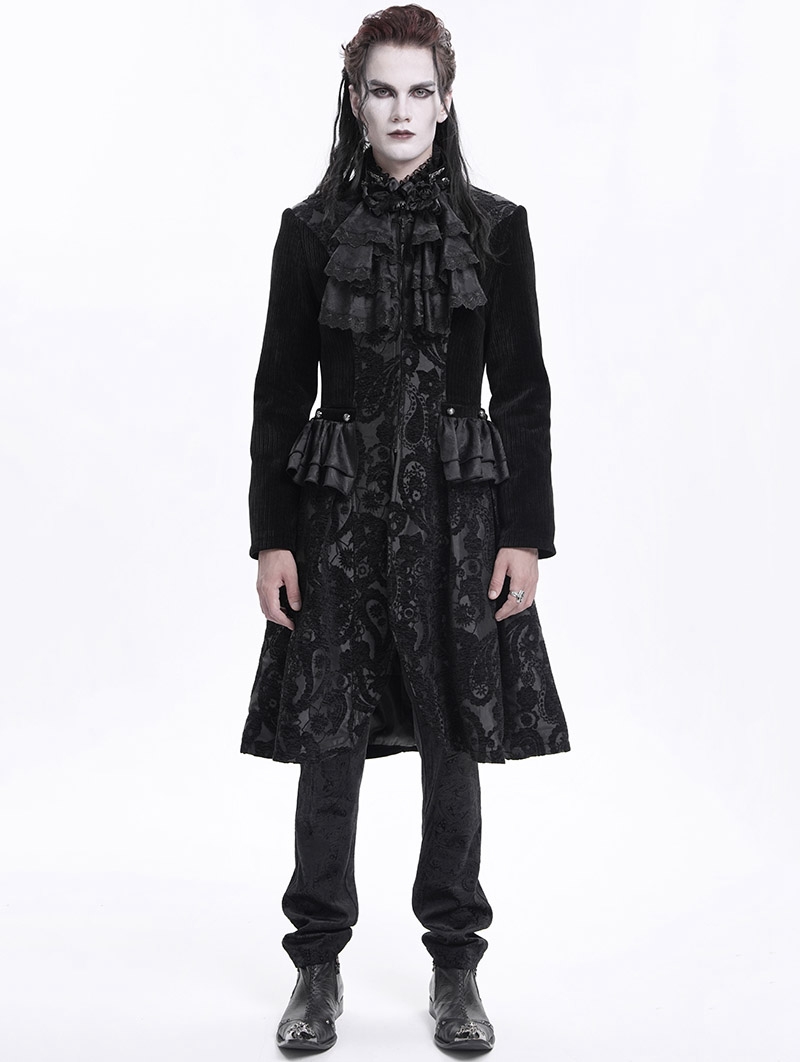 Black Retro Gothic Printing Victorian Velvet Jabot Party Coat for Men