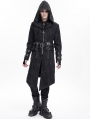 Black Gothic Punk Buckle Strap Zip-Up Hooded Jacket for Men