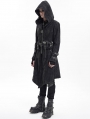 Black Gothic Punk Buckle Strap Zip-Up Hooded Jacket for Men