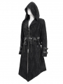 Black Gothic Punk Buckle Strap Zip-Up Hooded Jacket for Men