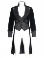 Black Retro Gothic Embroidery Velvet Tailcoat for Men