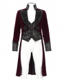 Wine Red Retro Gothic Embroidery Velvet Tailcoat for Men