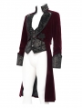 Wine Red Retro Gothic Embroidery Velvet Tailcoat for Men