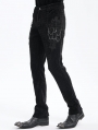 Black Gothic Vintage Embroidery Lace Appliqued Slim Fit Pants for Men