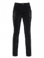 Black Gothic Vintage Embroidery Lace Appliqued Slim Fit Pants for Men