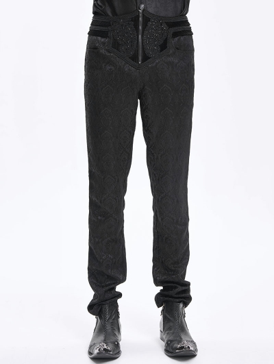 Black Gothic Retro Jacquard Party Pants for Men