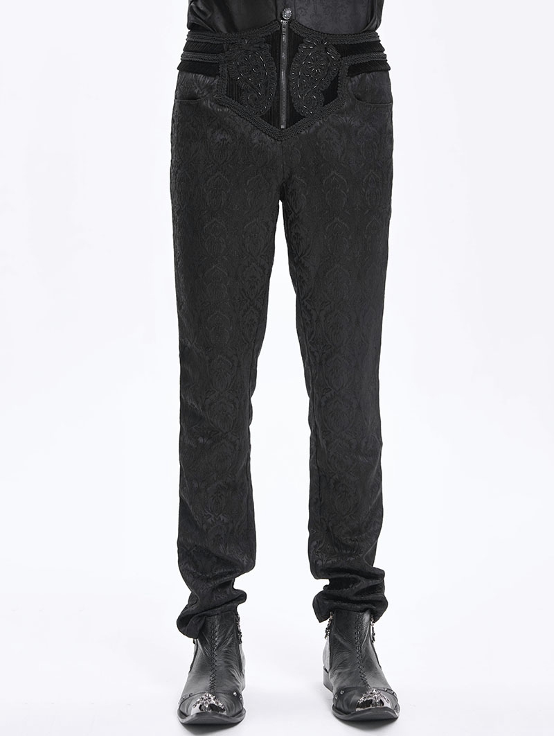 Black Gothic Retro Jacquard Party Pants for Men