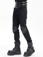 Black Gothic Punk Studded Faux Leather Spliced Trousers for Men