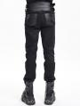 Black Gothic Punk Studded Faux Leather Spliced Trousers for Men