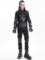 Black Gothic Punk Studded Faux Leather Spliced Trousers for Men