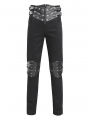 Black Gothic Punk Studded Faux Leather Spliced Trousers for Men