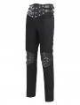 Black Gothic Punk Studded Faux Leather Spliced Trousers for Men