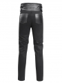 Black Gothic Punk Studded Faux Leather Spliced Trousers for Men