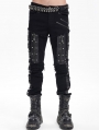 Black Gothic Punk Zipper Chain Studded Fitted Pants for Men