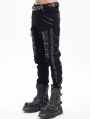 Black Gothic Punk Zipper Chain Studded Fitted Pants for Men