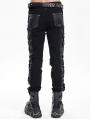 Black Gothic Punk Zipper Chain Studded Fitted Pants for Men