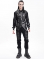 Black Gothic Punk Zipper Chain Studded Fitted Pants for Men