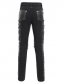 Black Gothic Punk Zipper Chain Studded Fitted Pants for Men