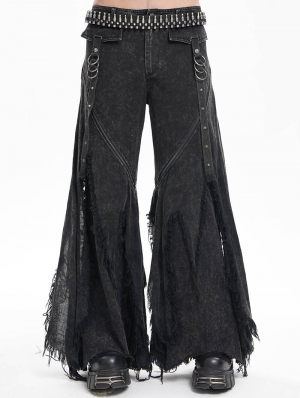 Black Gothic Distressed Punk Rivet Wide Leg Pants for Men