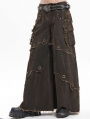 Coffee Gothic Punk Eyelet Studded Wide Leg Pants for Men