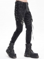 Black Gothic Punk Multi-Buckle Strap Fitted Pants for Men