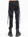 Black Gothic Punk Multi-Buckle Strap Fitted Pants for Men