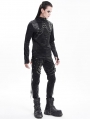 Black Gothic Punk Multi-Buckle Strap Fitted Pants for Men