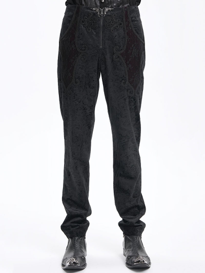 Black Gothic Vintage Jacquard Zip Front Party Pants for Men