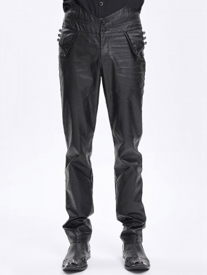 Black Gothic High Waisted Faux Leather Pants for Men