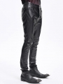 Black Gothic Embossed Faux Leather Slim Fit Pants for Men