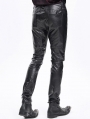 Black Gothic Embossed Faux Leather Slim Fit Pants for Men