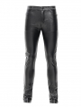 Black Gothic Embossed Faux Leather Slim Fit Pants for Men