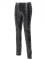 Black Gothic Embossed Faux Leather Slim Fit Pants for Men