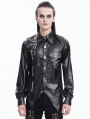 Black Gothic Punk Asymmetric Eyelet Chain Decor Shirt for Men