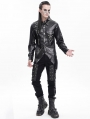 Black Gothic Punk Asymmetric Eyelet Chain Decor Shirt for Men