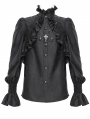 Black Gothic Vintage Ruffled Lace Cross Party Shirt for Men